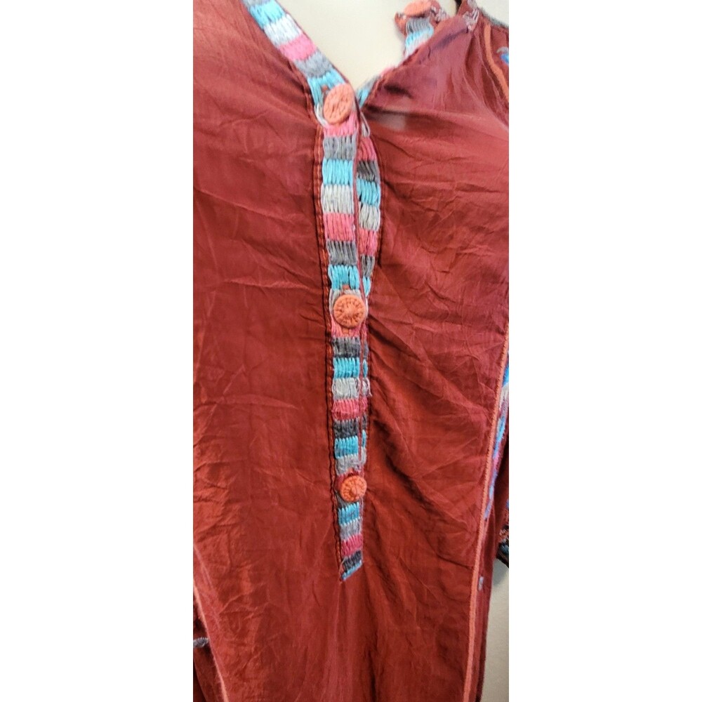 JOHNNY WAS 3x RED Tunic Embroidered Cupra - long sleeve Shirt Blouse Top HOLIDAY - Picture 9 of 10